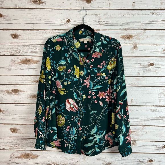 Ann Taylor Tops - Ann Taylor LOFT Women's Green Floral Dress Shirt Size Medium